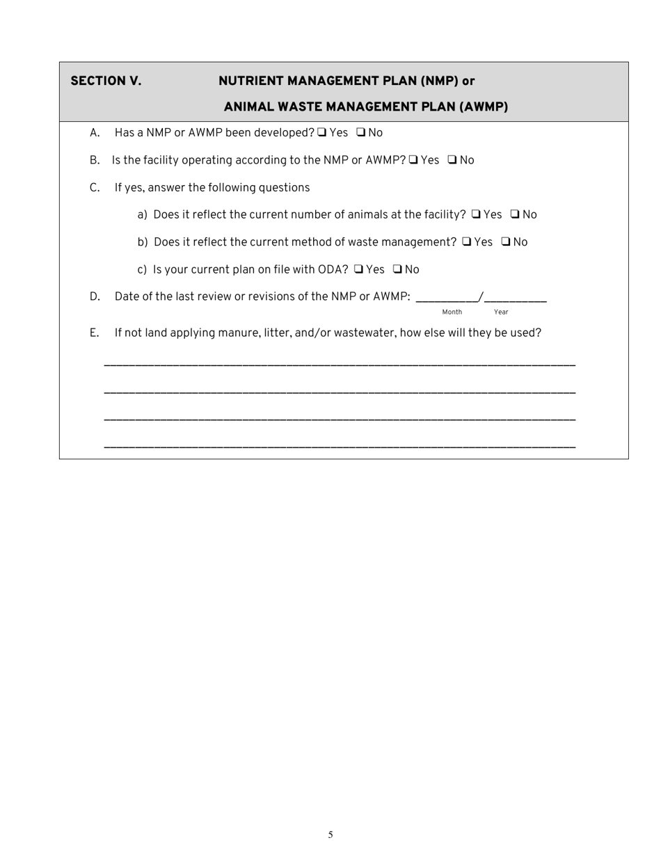 Confined Animal Feeding Operation Application to Register (Atr) to the Oregon Cafo General Permit - Oregon, Page 5