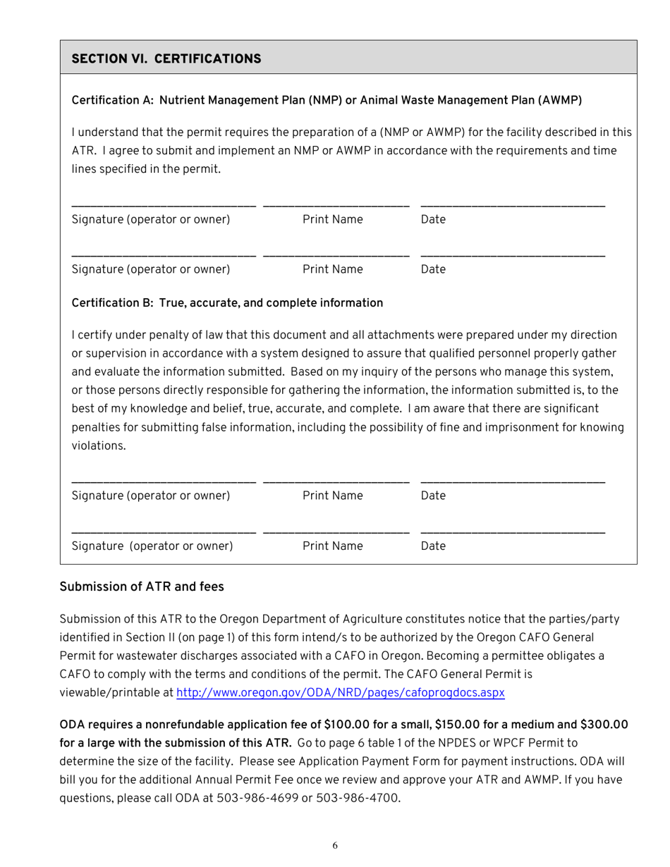 Confined Animal Feeding Operation Application to Register (Atr) to the Oregon Cafo General Permit - Oregon, Page 6