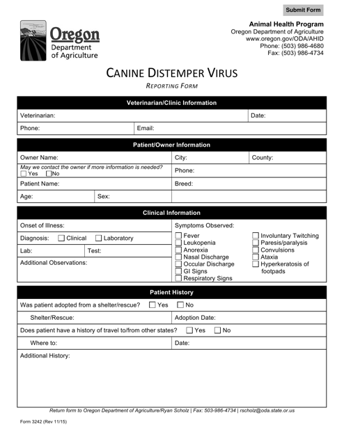Form 3242 Canine Distemper Virus Reporting Form - Oregon