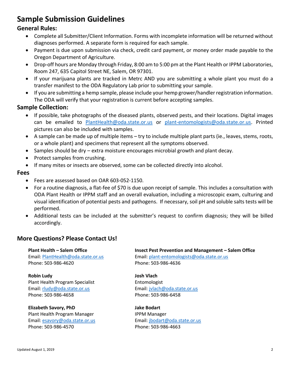 Cannabis Pest  Disease Diagnostic Request Form - Oregon, Page 2