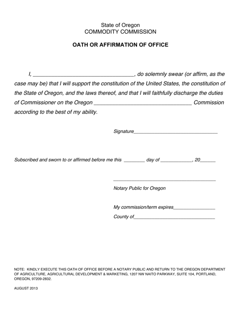 Oath or Affirmation of Office - Oregon Download Pdf
