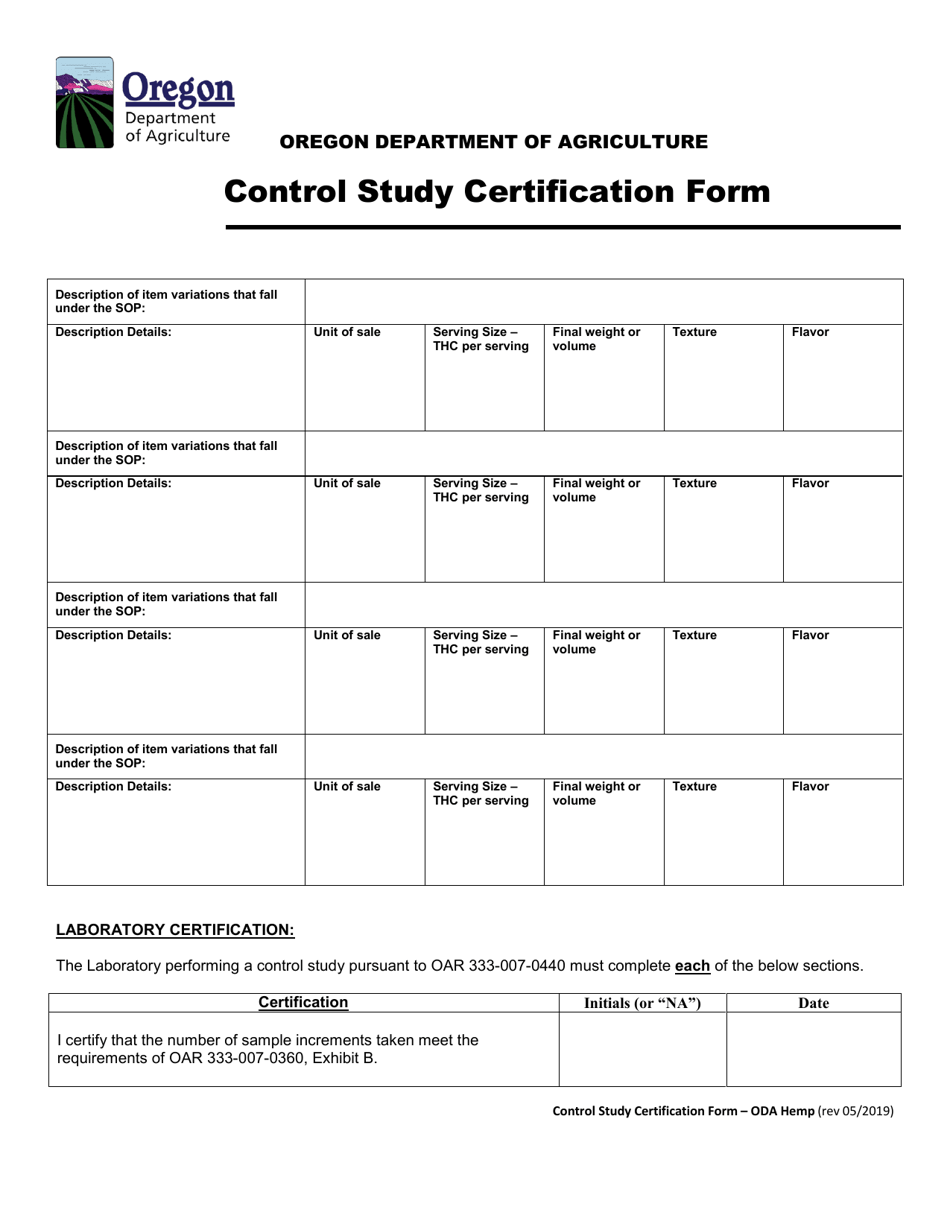 Control Study Certification Form - Oregon, Page 2