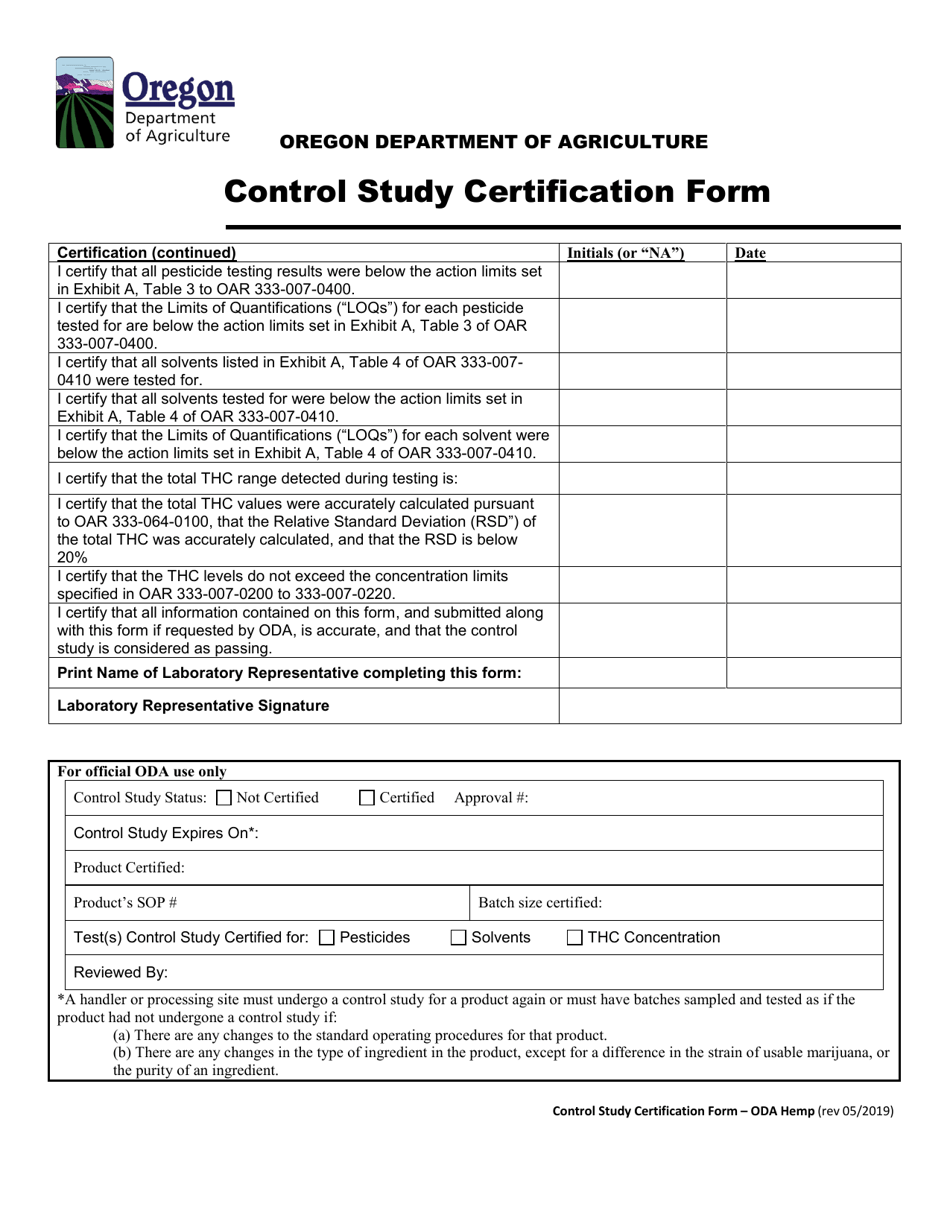 Control Study Certification Form - Oregon, Page 3