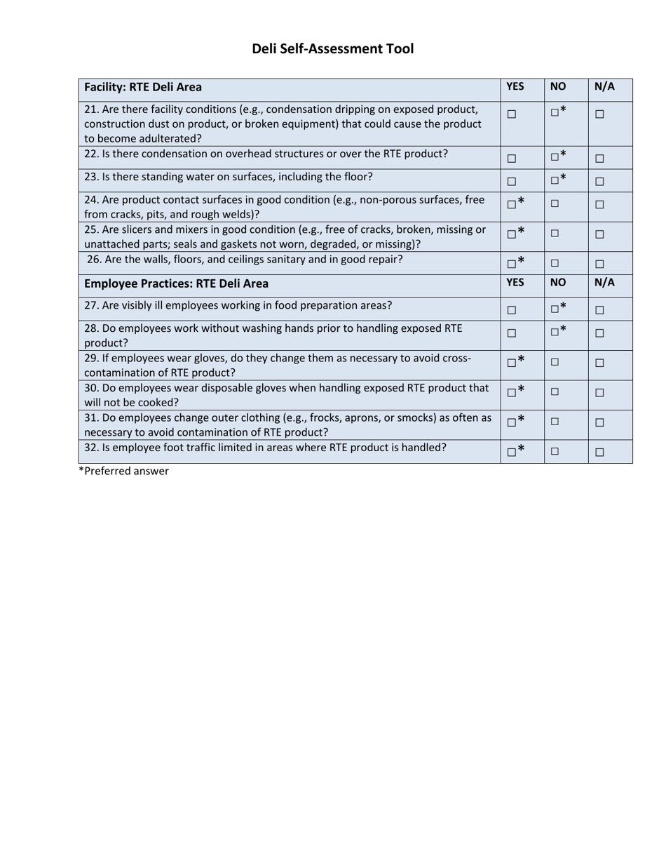 Deli Self-assessment Tool - Oregon, Page 2