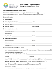 Document preview: Hemp Grower/Production Area Change of Status Report Form - Oregon