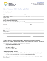 Document preview: Notice of Transfer of Plat for Shellfish Cultivation - Oregon
