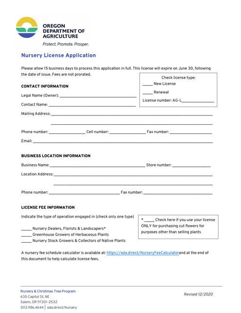Nursery License Application - Oregon Download Pdf