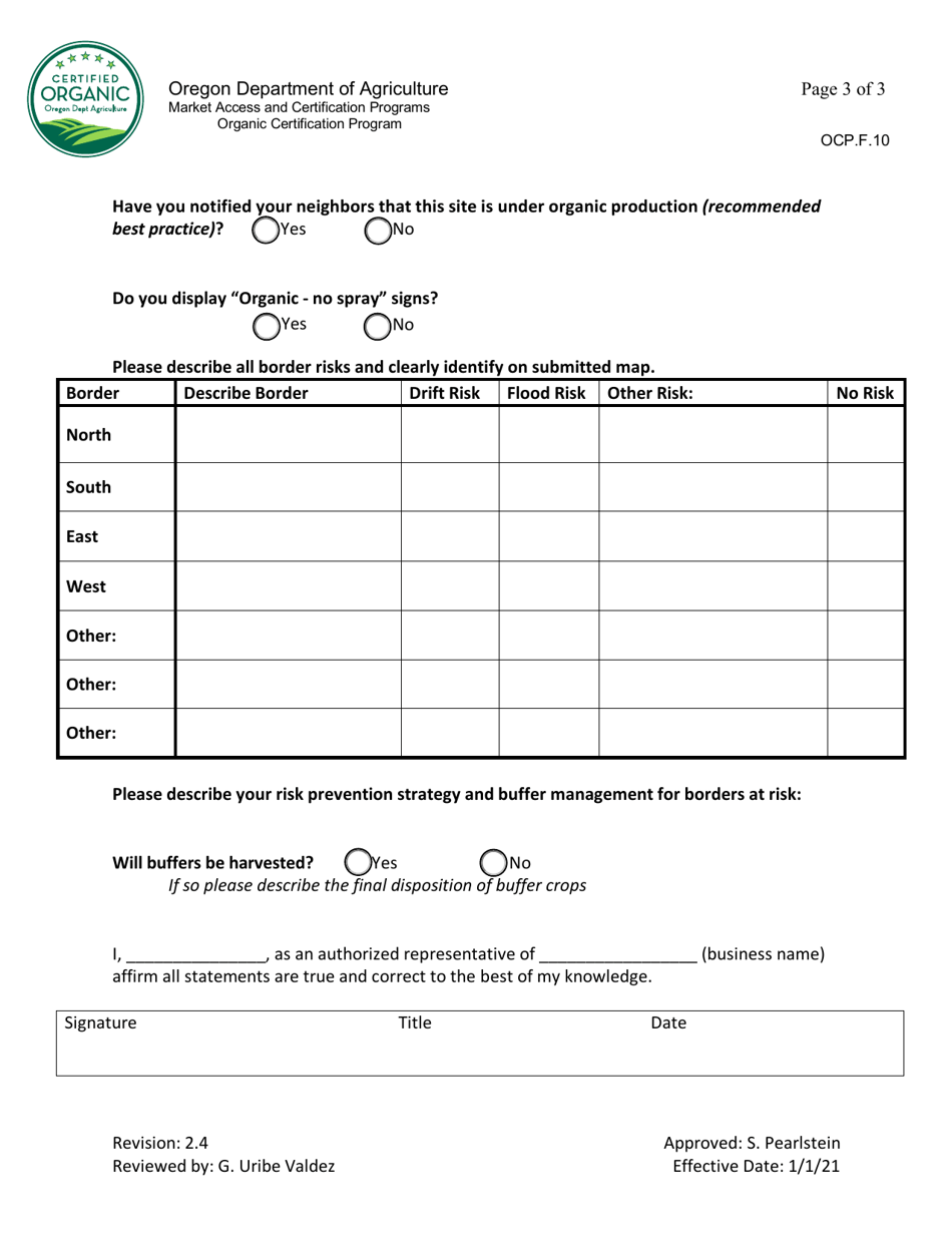 Form OCP.F.10 Crop Site Registration - Oregon, Page 3