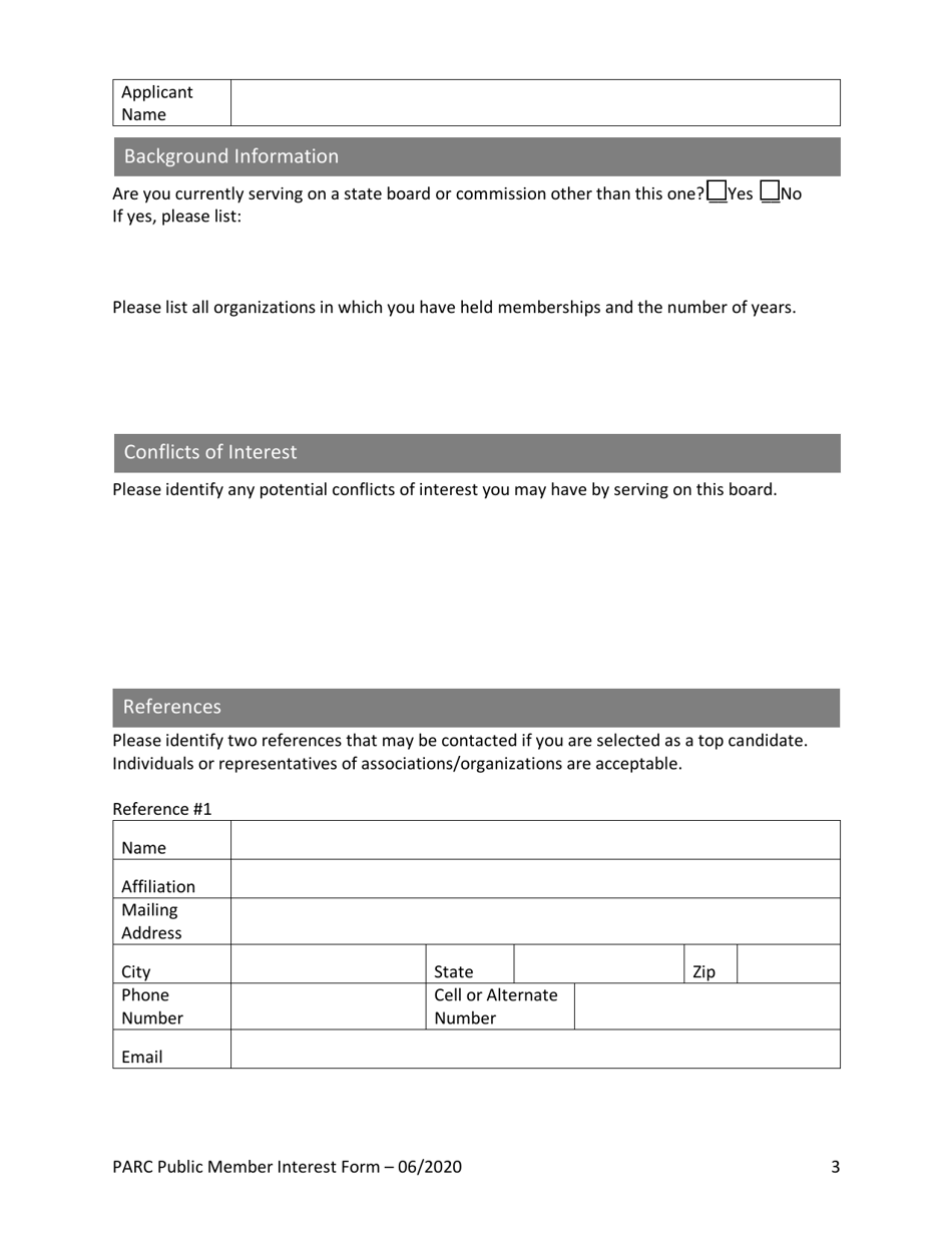 Pesticide Analytical and Response Center (Parc) Public Member Interest Form - Oregon, Page 3