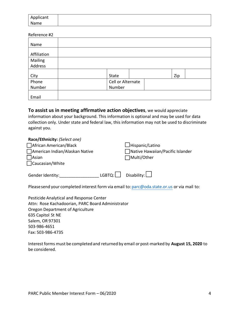 Pesticide Analytical and Response Center (Parc) Public Member Interest Form - Oregon, Page 4