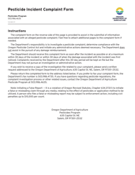 Pesticide Incident Complaint Form - Oregon