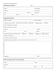 Pesticide Incident Complaint Form - Oregon, Page 2