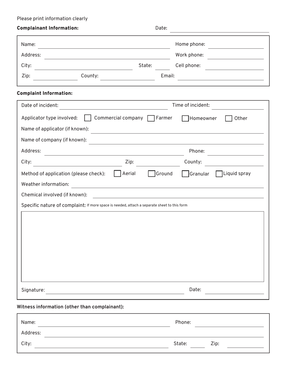 Pesticide Incident Complaint Form - Oregon, Page 2
