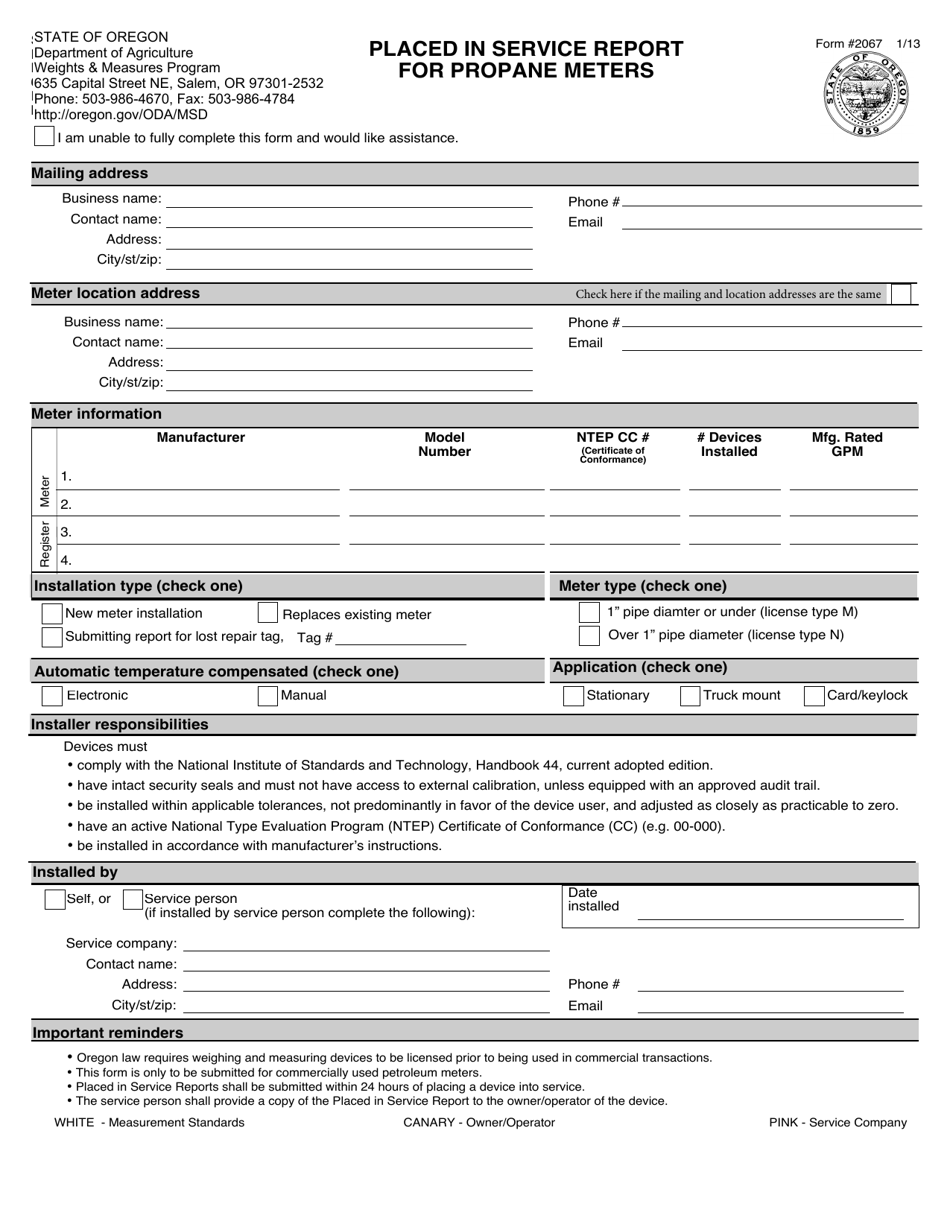 Form 2067 - Fill Out, Sign Online And Download Fillable PDF, Oregon ...