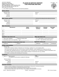 Form 2067 Placed in Service Report for Propane Meters - Oregon