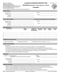 Form 2066 Placed in Service Report for Scales (Manufacturer&#039;s Rated Capacity 0-1,160 Lbs) - Cannabis - Oregon