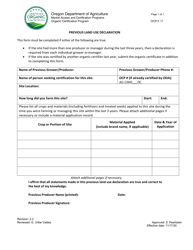 Document preview: Form OCP.F.11 Previous Land Use Declaration - Oregon