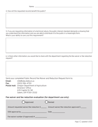 Public Record Fee Waiver and Reduction Request Form - Oregon, Page 2