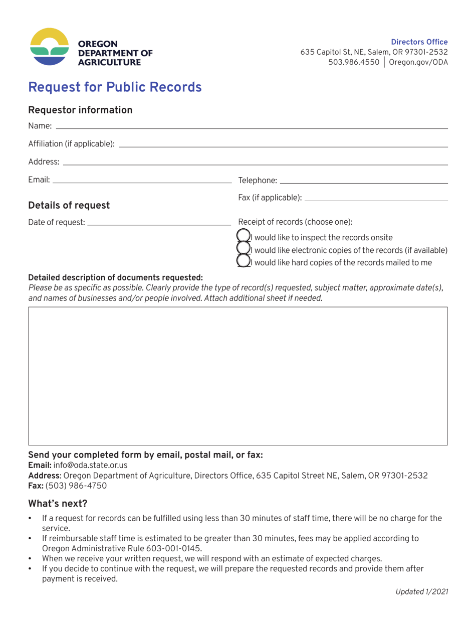 Request for Public Records - Oregon, Page 1