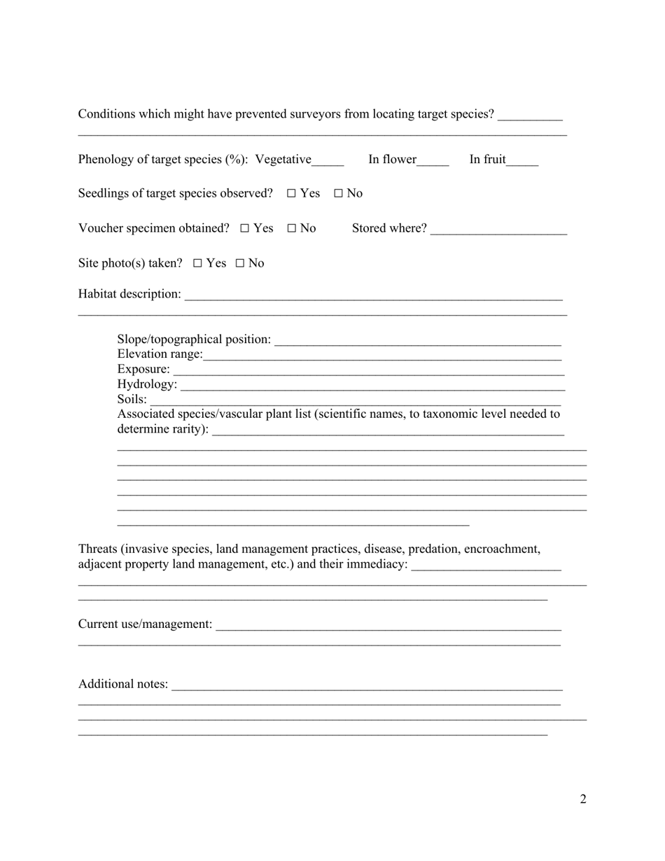 Oregon Sample Oda Rare Plant Survey Data Sheet - Fill Out, Sign Online ...