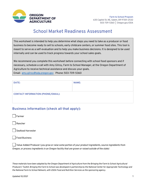 School Market Readiness Assessment - Oregon Download Pdf