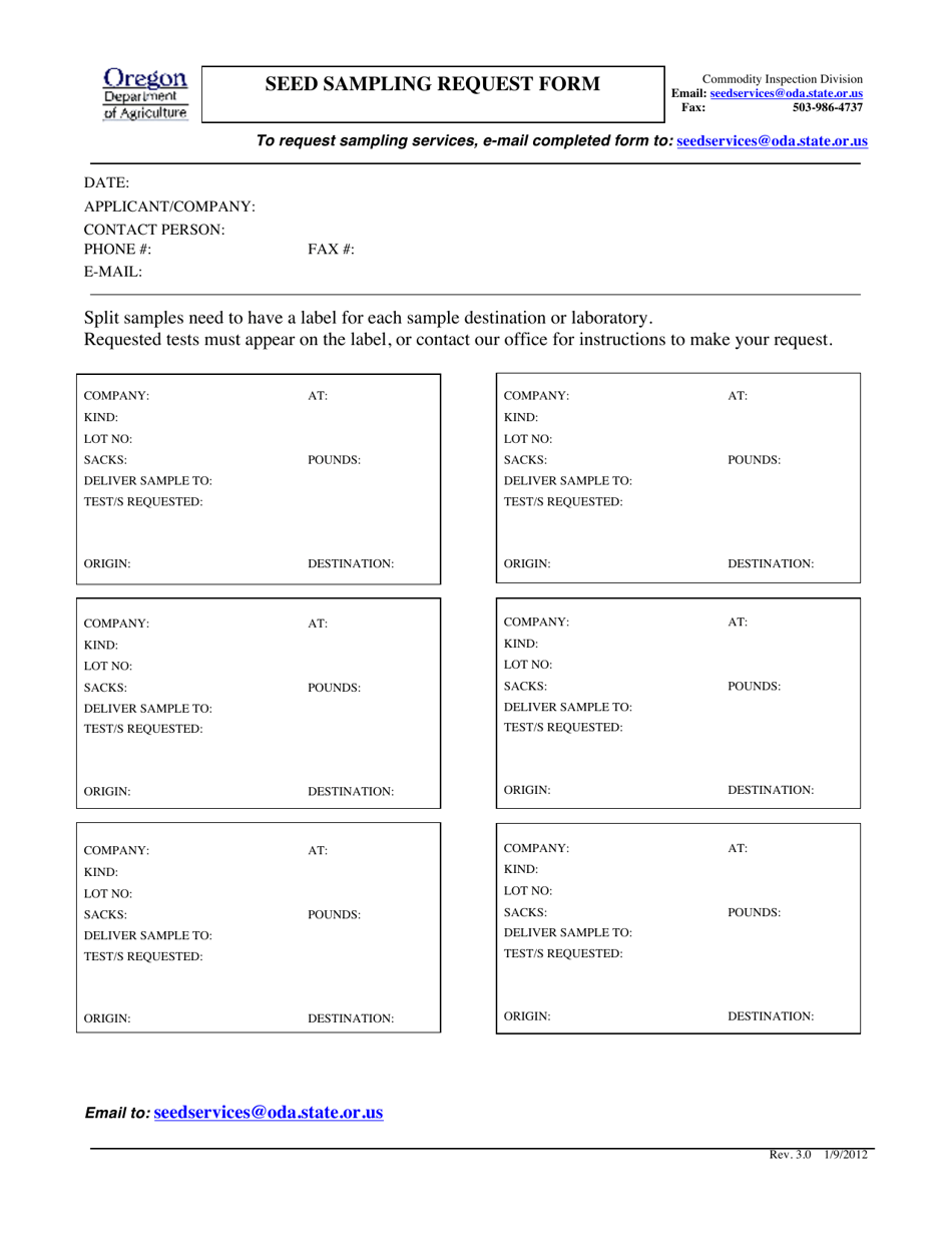 Seed Sampling Request Form - Oregon, Page 1