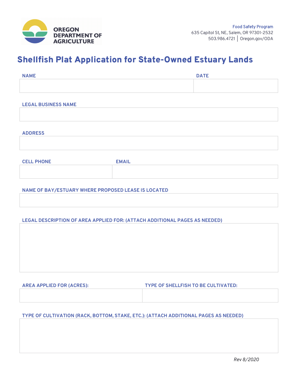 Shellfish Plat Application for State-Owned Estuary Lands - Oregon, Page 1