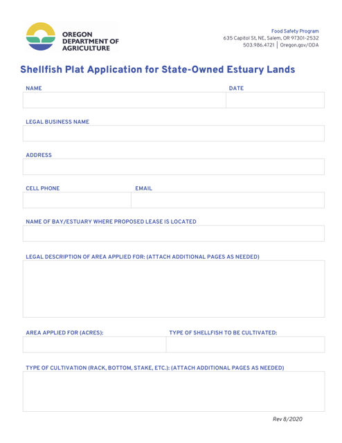 Shellfish Plat Application for State-Owned Estuary Lands - Oregon Download Pdf