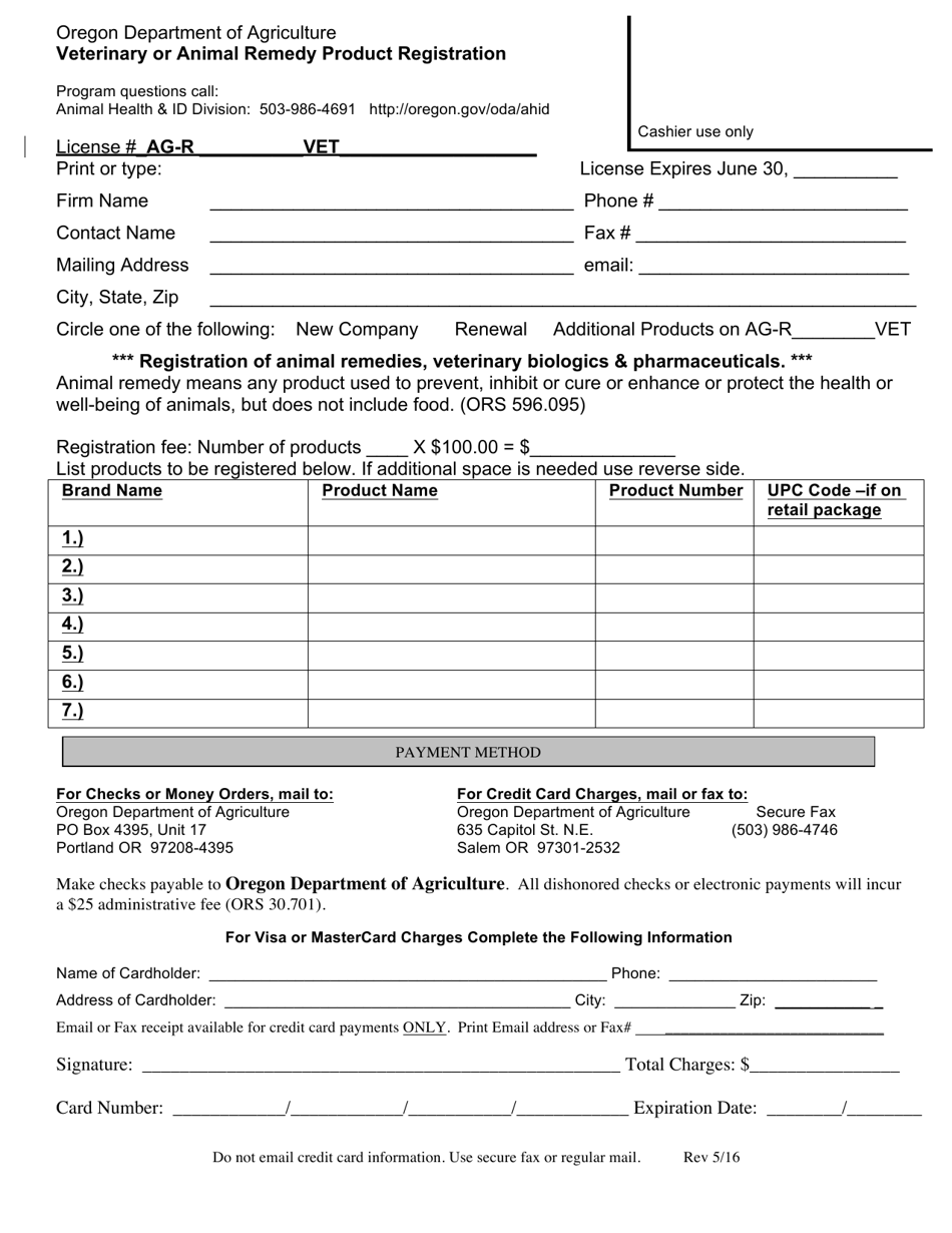 Veterinary or Animal Remedy Product Registration - Oregon, Page 1