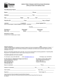 Document preview: Application for Inspection - Weed Free Forage Certification Program - Oregon