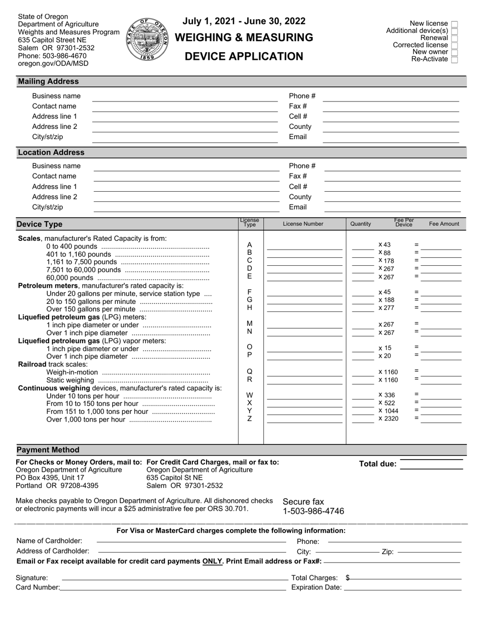 Weighing  Measuring Device Application - Oregon, Page 1