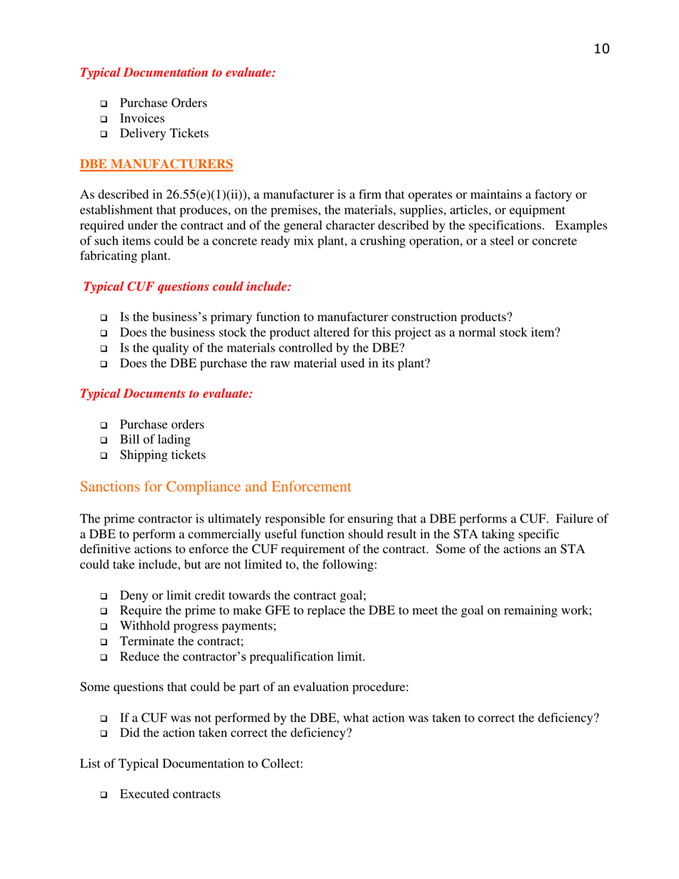 Commercially Useful Function Checklist - Oregon, Page 10