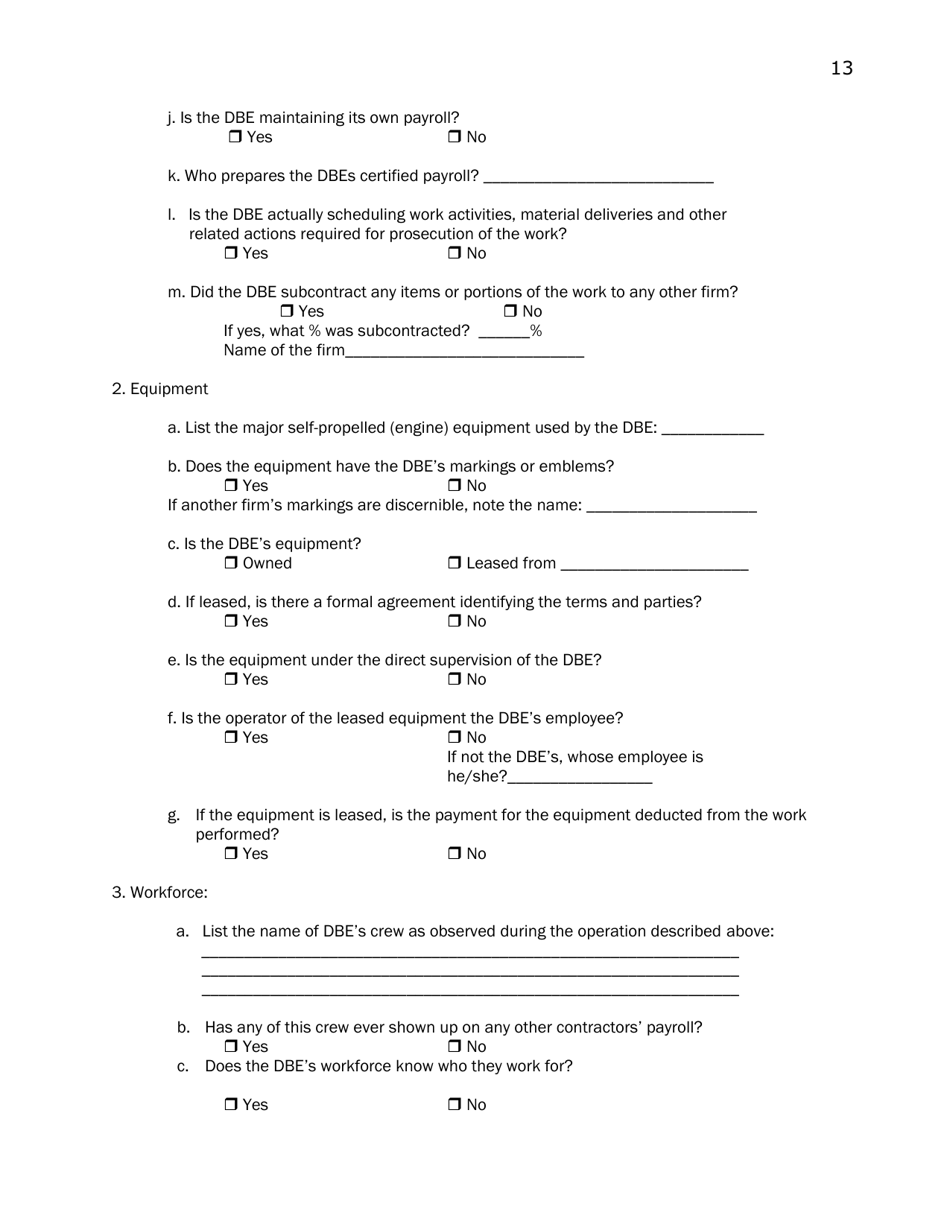 Commercially Useful Function Checklist - Oregon, Page 13