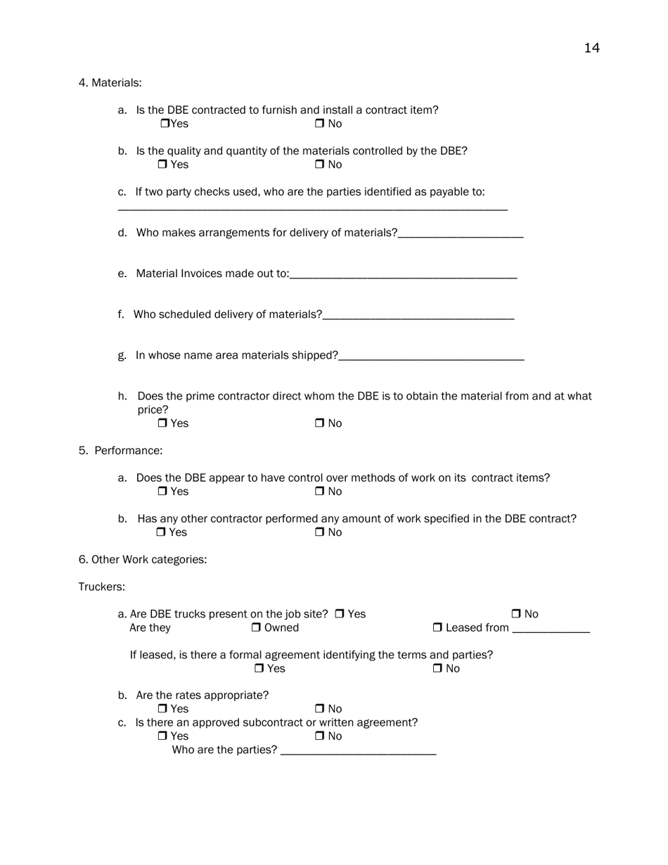 Commercially Useful Function Checklist - Oregon, Page 14