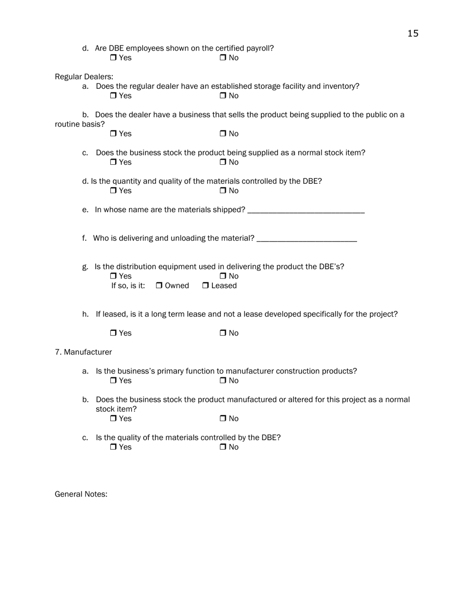 Commercially Useful Function Checklist - Oregon, Page 15