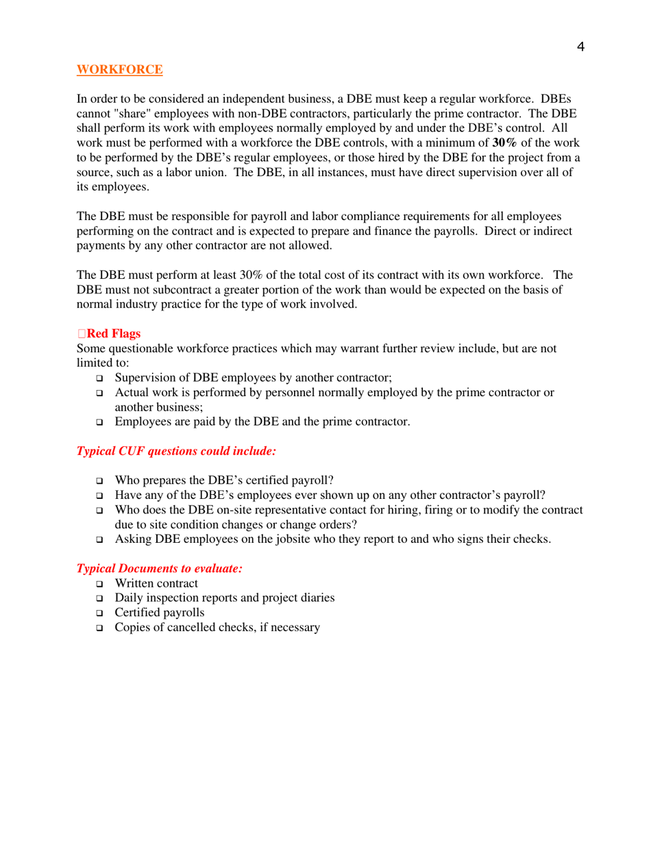 Commercially Useful Function Checklist - Oregon, Page 4