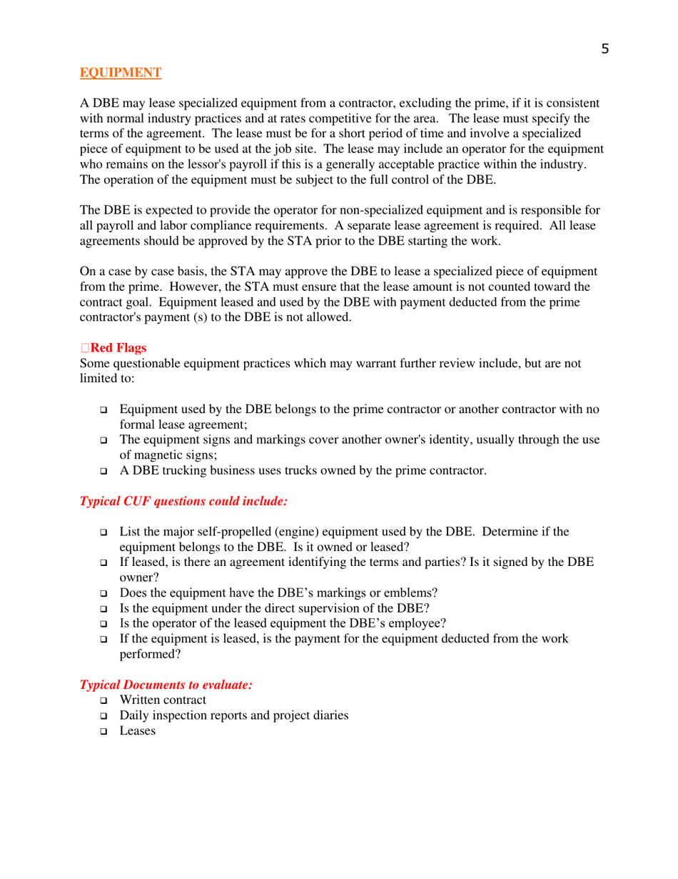 Commercially Useful Function Checklist - Oregon, Page 5