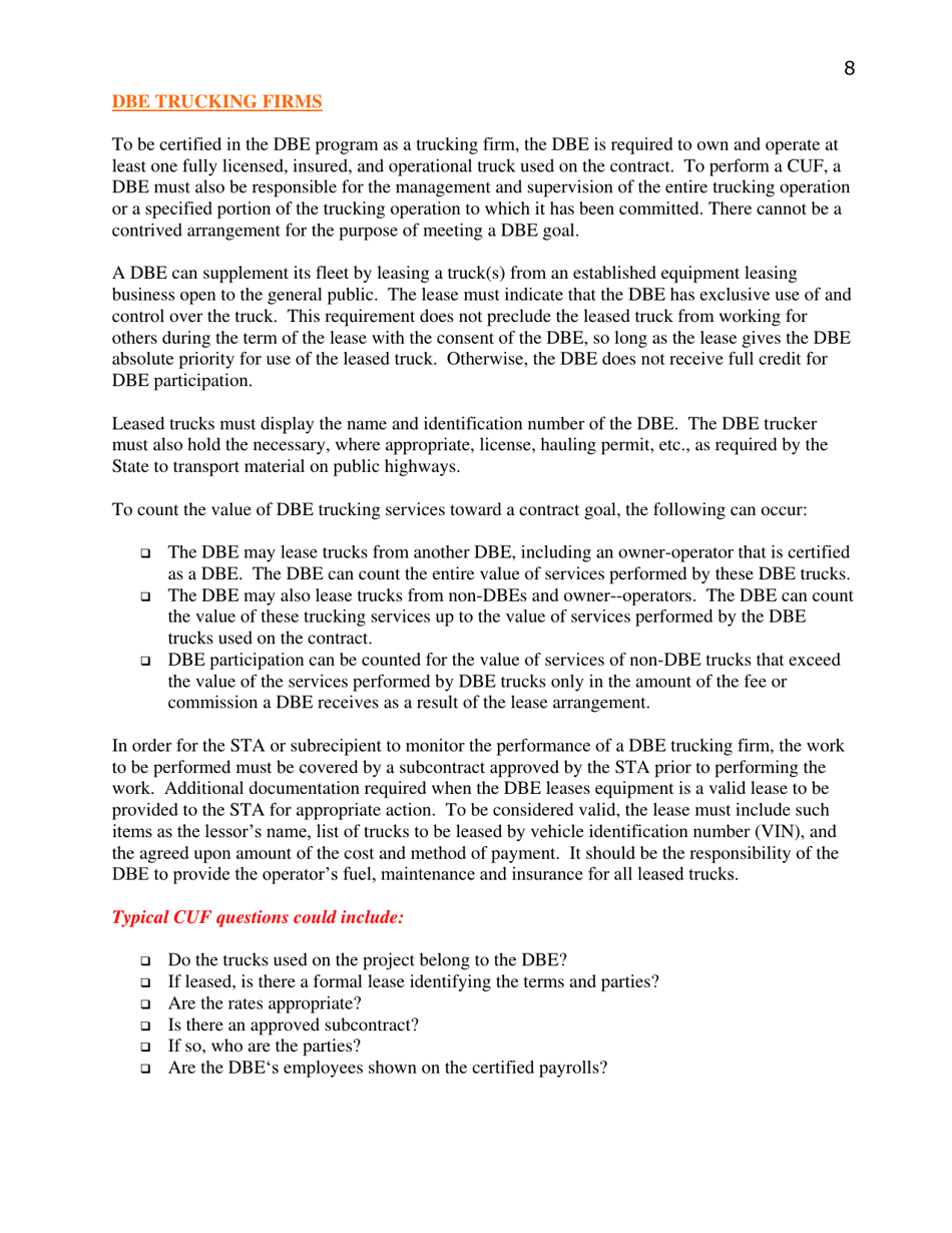 Commercially Useful Function Checklist - Oregon, Page 8