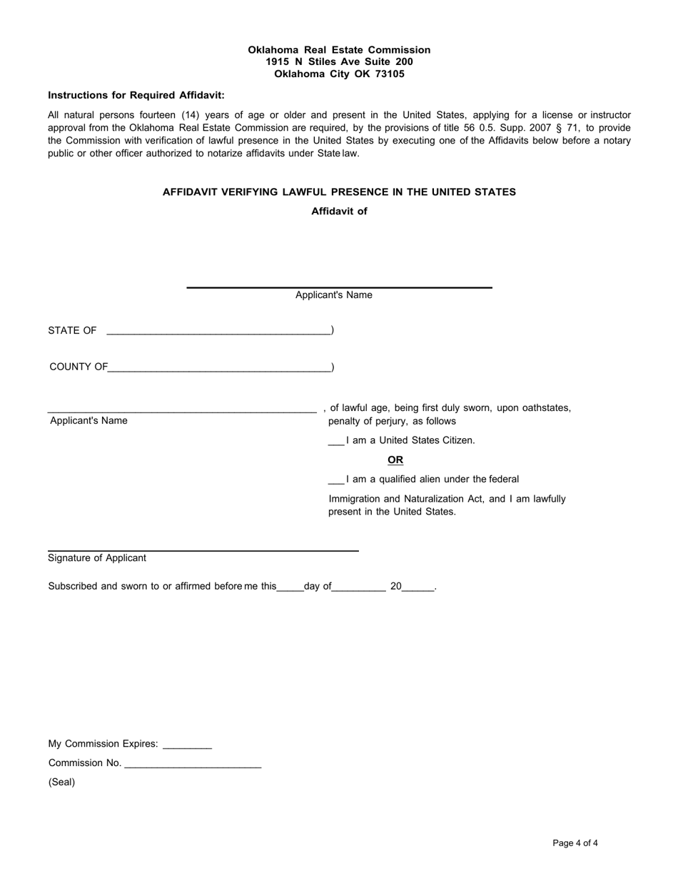 Oklahoma Application for Real Estate License Individual Fill Out