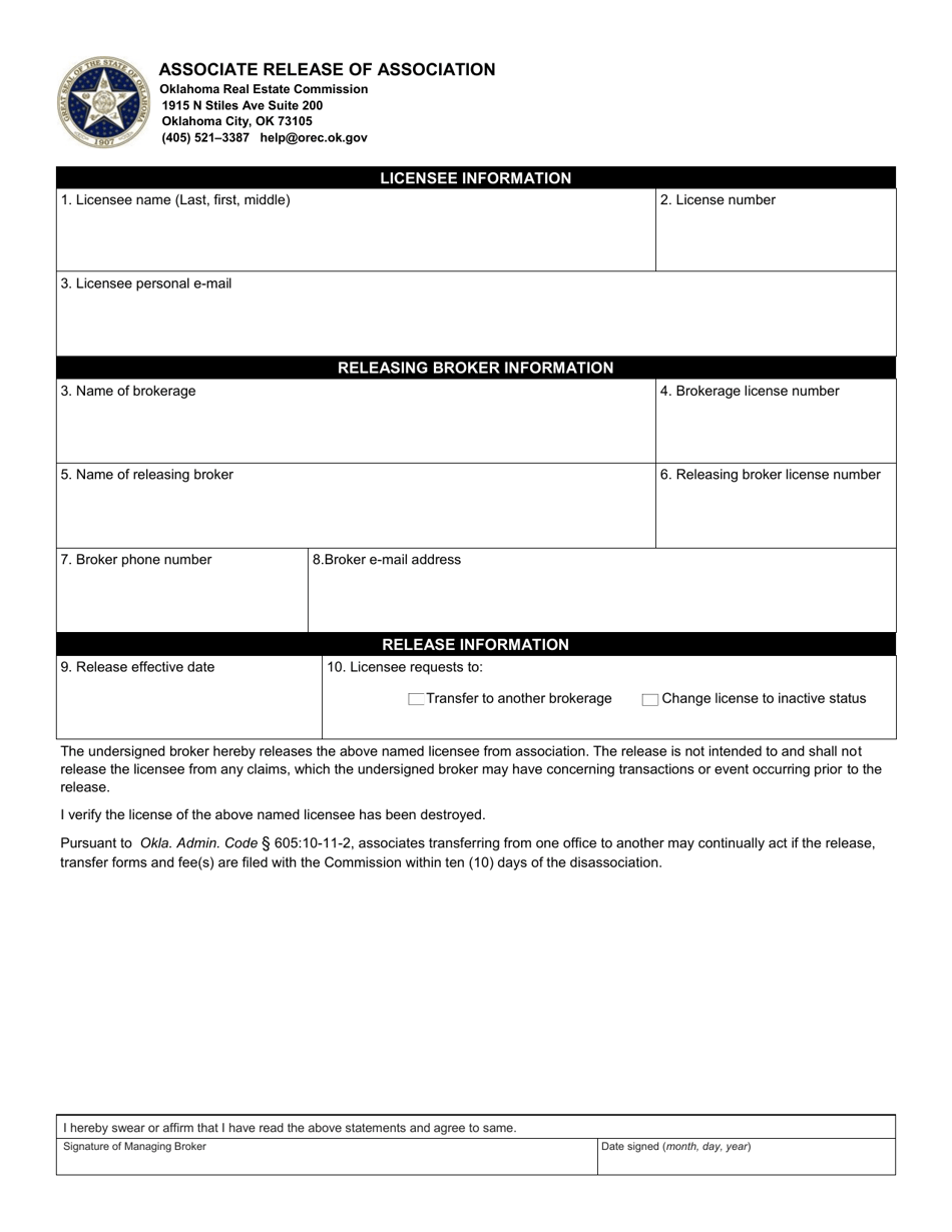 Associate Release of Association - Oklahoma, Page 1