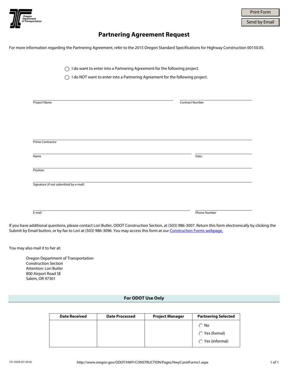 Form 734 0338 Download Fillable PDF or Fill Online Partnering Agreement Form 734 0338 Download Fillable PDF or Fill Online Partnering Agreement