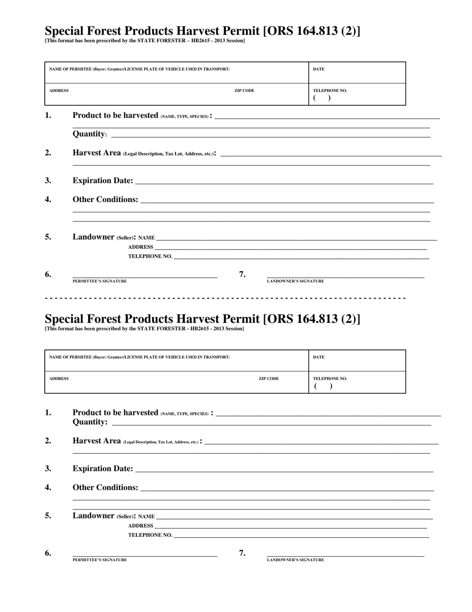Special Forest Products Harvest Permit - Oregon, Page 1