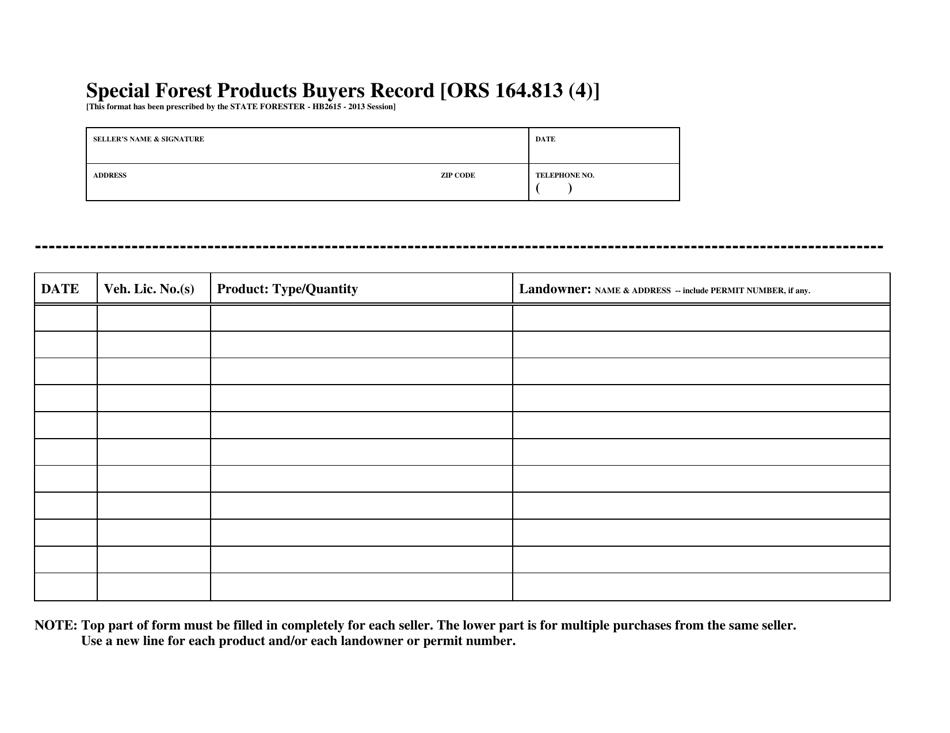 Special Forest Products Buyers Record - Oregon, Page 1