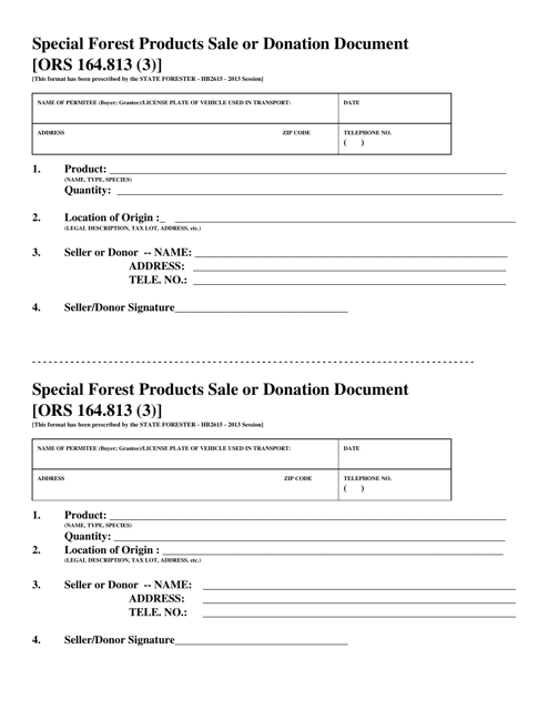 Special Forest Products Sale or Donation Document - Oregon