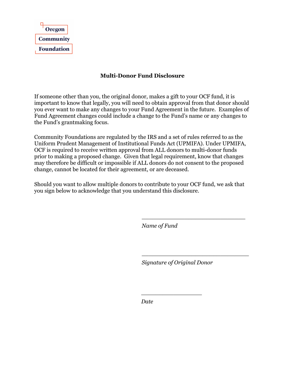 Oost Ocf Multi-Donor Disclosure Form - Oregon, Page 1
