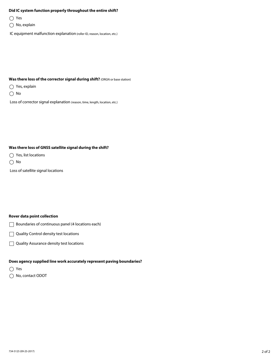 Form 734-5125 Intelligent Compaction Daily Report - Oregon, Page 2