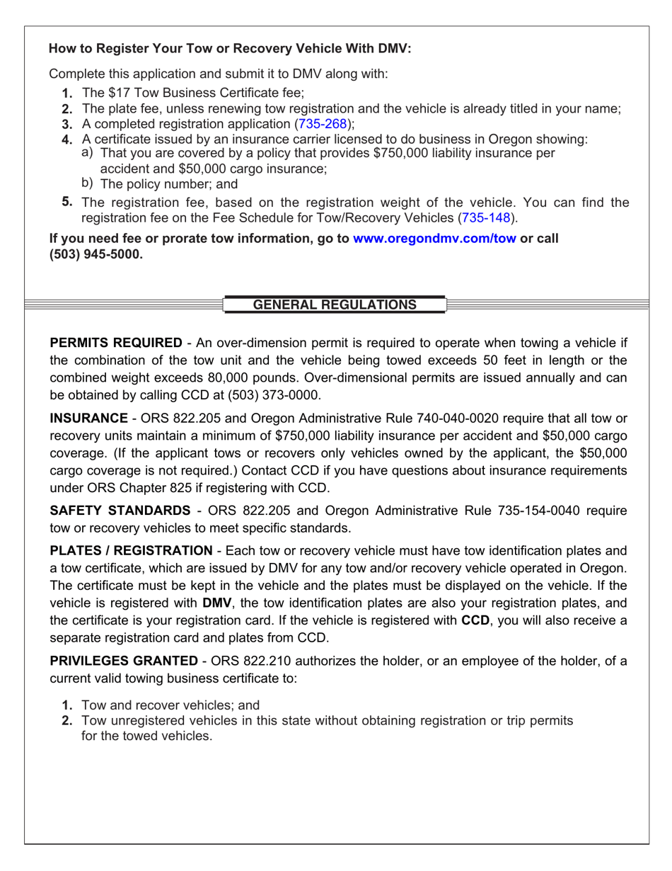 Form 735-387 Application for Tow or Recovery Vehicle Business Certificate - Oregon, Page 2