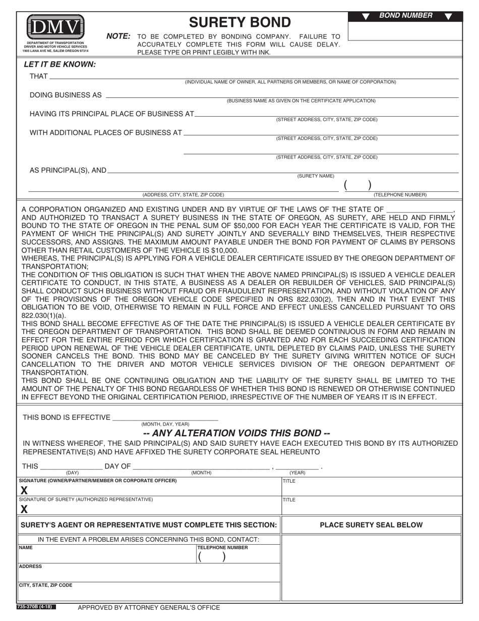 Form 735-370B Surety Bond - Oregon, Page 1