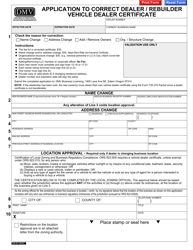 Form 735-371 Application to Correct Dealer/Rebuilder Vehicle Dealer Certificate - Oregon