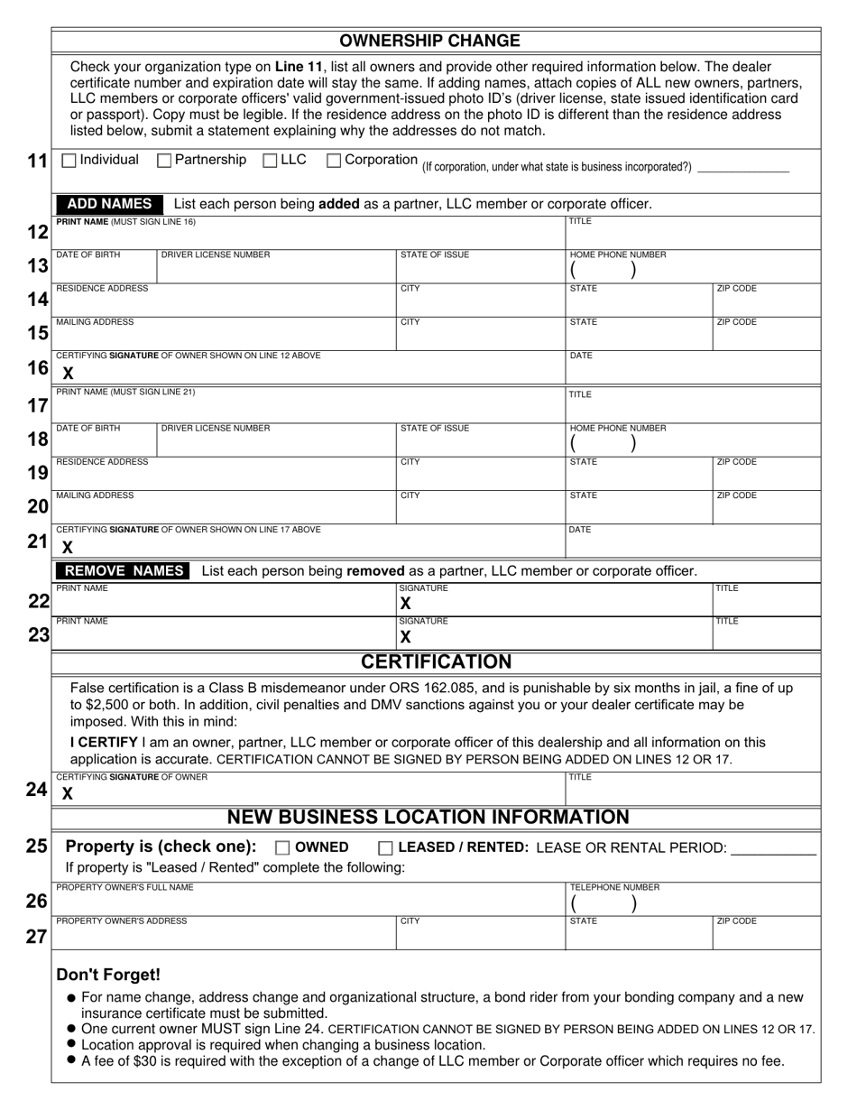 Form 735-371 Application to Correct Dealer / Rebuilder Vehicle Dealer Certificate - Oregon, Page 2